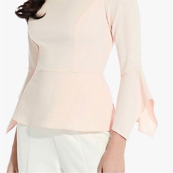 Adrianna Papell NWT Crepe Peplum Top in Satin Blush Size 8 - Picture 2 of 5